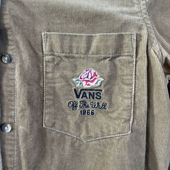 Vans Shirt Mens Medium Corduroy Button Up Rose Embroidered Pocket Skate 1966 - Picture 2 of 4